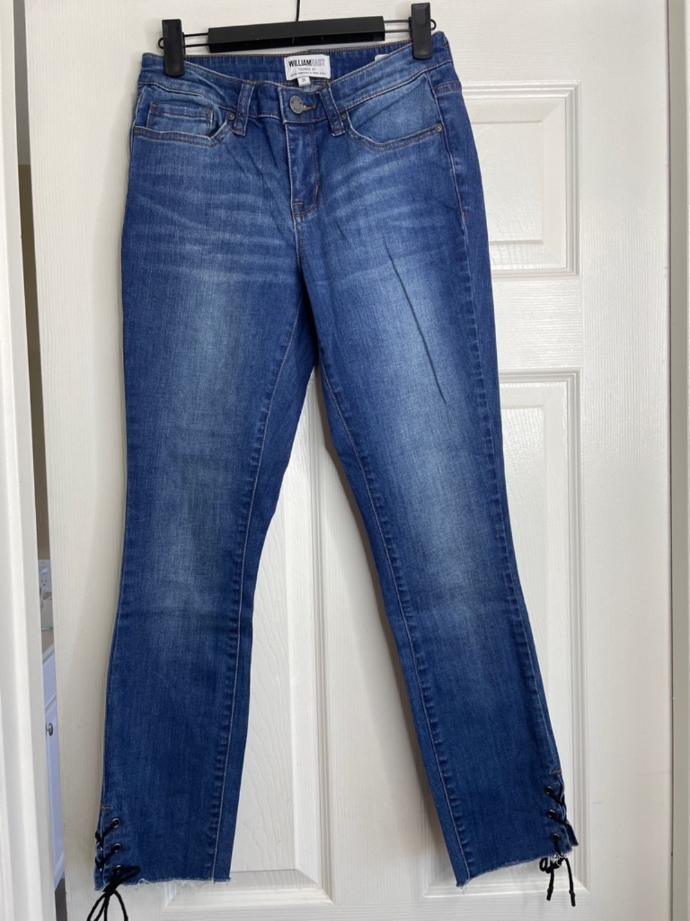William Rast Medium Blue Cropped Straight Jeans with Lace-Up Ankles